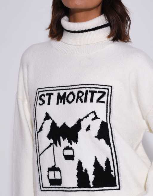 South Beach Knitted st mortiz long sleeve funnel neck jumper in cream, 5 of 6