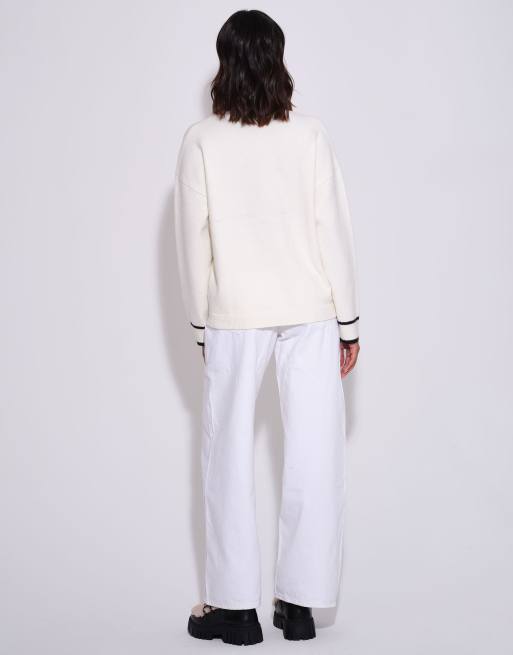 South Beach Knitted st mortiz long sleeve funnel neck jumper in cream, 6 of 6