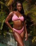 [South Beach] South Beach knot front crinkle bikini top in pink 8 Pink