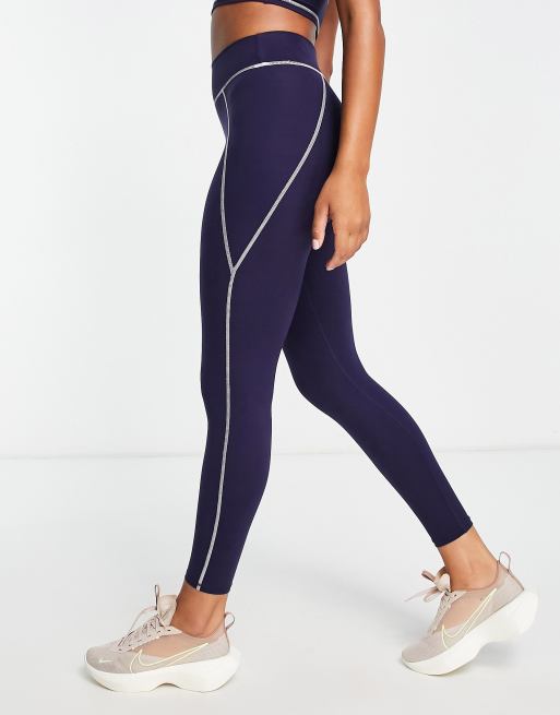 South Beach – Konturierende Leggings in Marineblau mit Ziernaht 