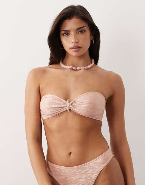 South Beach – Koralowa góra od bikini bandeau z motywem rozgwiazdy - view 1