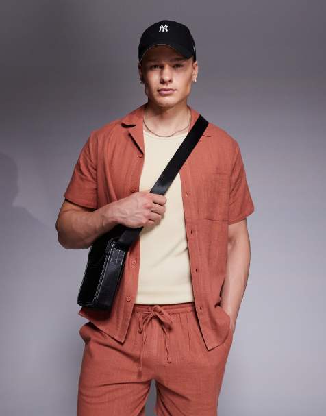 South Beach short sleeve beach shirt co-ord in rust