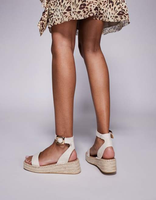 South Beach – Kremowe dwuczęściowe sandały espadryle z imitacji lnu, 2 z 4