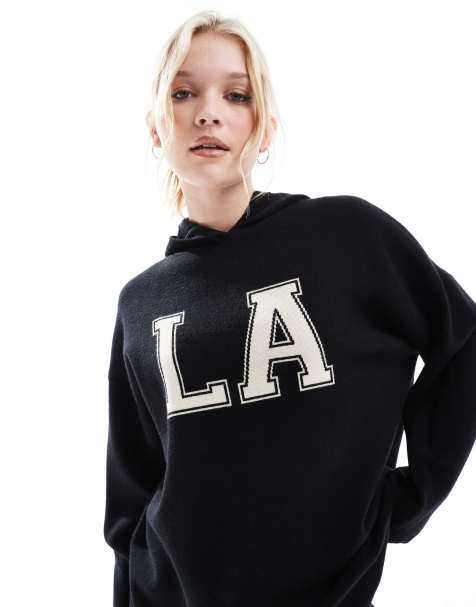 South Beach La knit rib hem hoodie in black - view 1