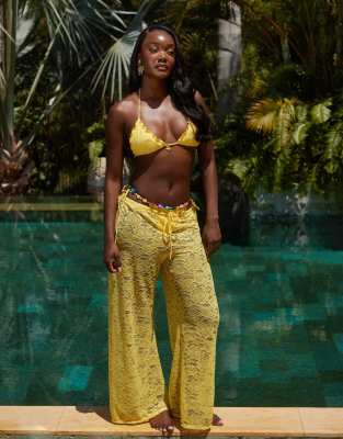lace beach pants in yellow