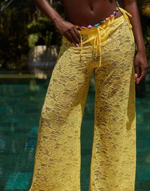 South Beach lace beach pants in yellow, 2 of 4