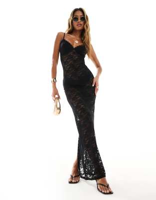 lace maxi beach dress in black