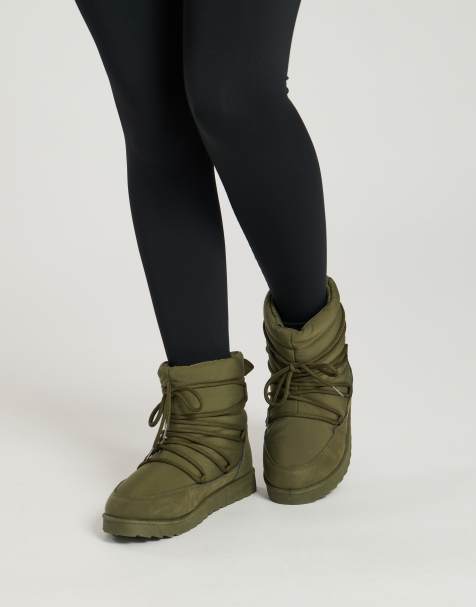 South Beach Lace up mini boot in khaki - view 1