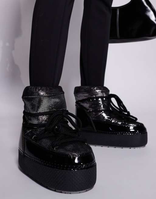 South Beach lace up snow boots in black 
