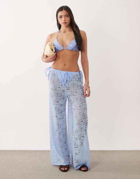South Beach lace wide leg pants in dusky blue - view 1