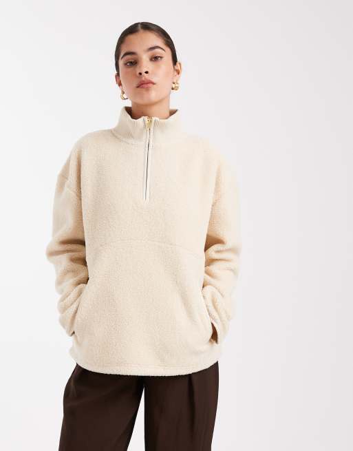 South Beach Ladies borg jacket fleece back borg 1/4 zip jumper in cream