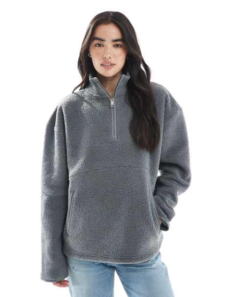 South Beach Ladies borg jacket fleece back borg 1/4 zip jumper in grey - view 1