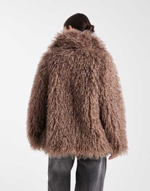 South Beach – Ladies – Jacke aus Kunstpelz in Braun im mongolischen Stil , 4 von 4