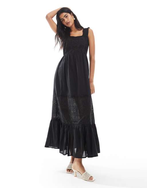 South Beach Ladies palm broderie tie back maxi dress palm broderie tie back maxi dress in black
