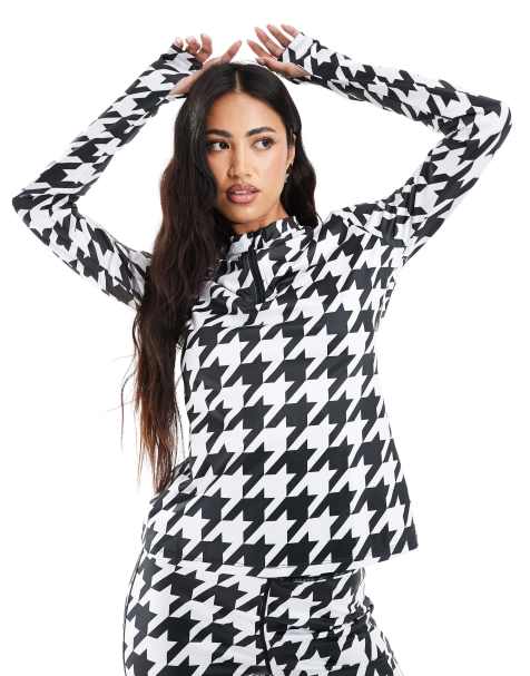 South Beach – Langärmliges Baselayer-Oberteil in Schwarz-Weiß mit kurzem Reißverschluss - view 1