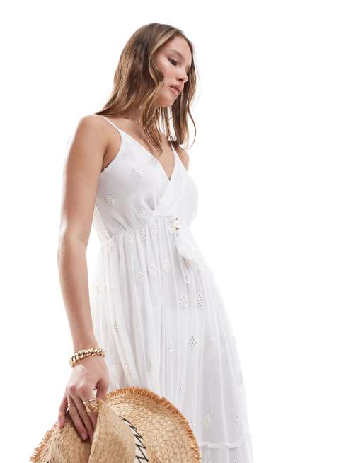 South Beach - Lange cami-jurk met V-hals en lovertjes in wit, 4 van 4