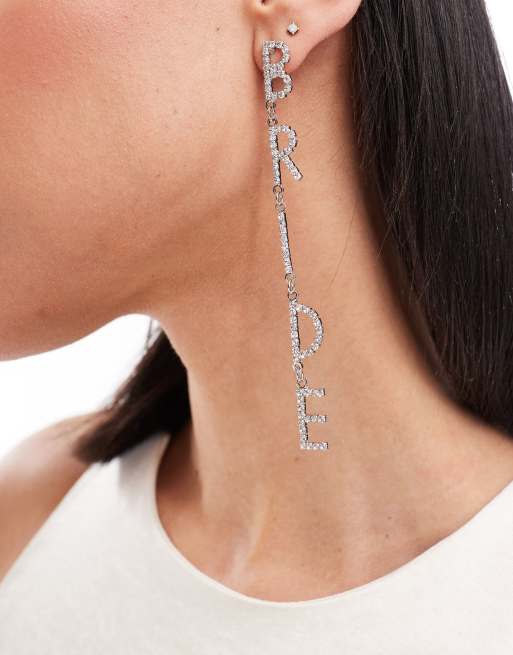 South Beach - Lange oorhangers met versiering en 'Bride'-slogan in zilver 
