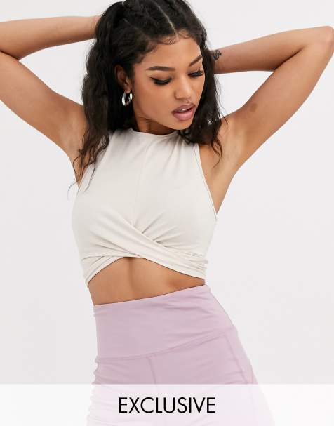 South Beach – Langes Yoga-Tanktop mit Wickeldesign in Creme