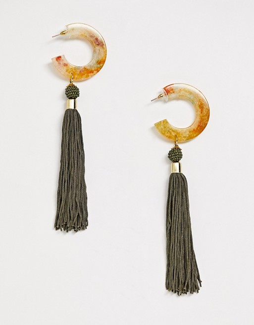 South Beach large resin hoop with drop tassel beaded earrings