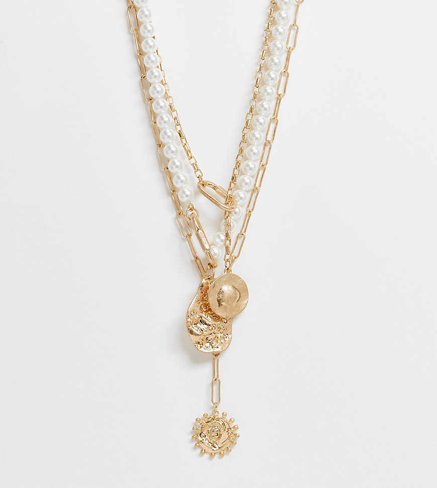 South Beach Layered Necklace In Gold And Faux Pearl
