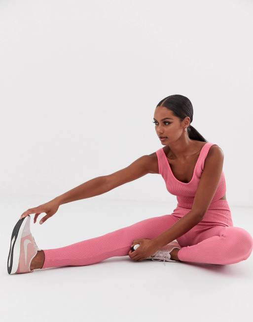 South Beach - Leggings et soutien-gorge côtelés sans coutures - Rose, 3 de 3