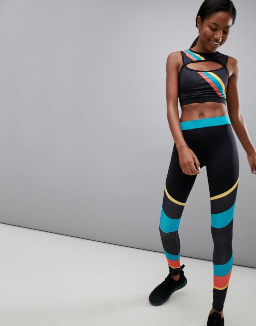 South Beach Top brassiere et leggings a rayures et ouverture goutte d eau Arc en ciel ASOS