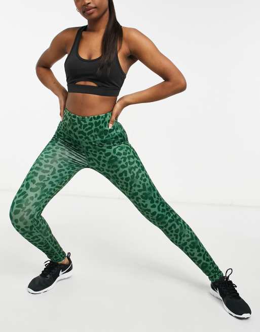 South Beach - Leggings a vita alta kaki leopardati