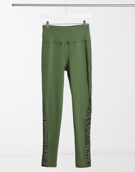 South Beach - Leggings da fitness con pannelli laterali a stampa tigrata kaki