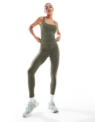 South Beach - Leggings in Khaki mit hohem Bund-Grün