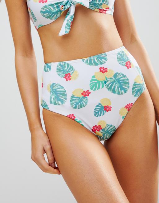 South Beach Lemon Print High Waisted Bikini Bottom