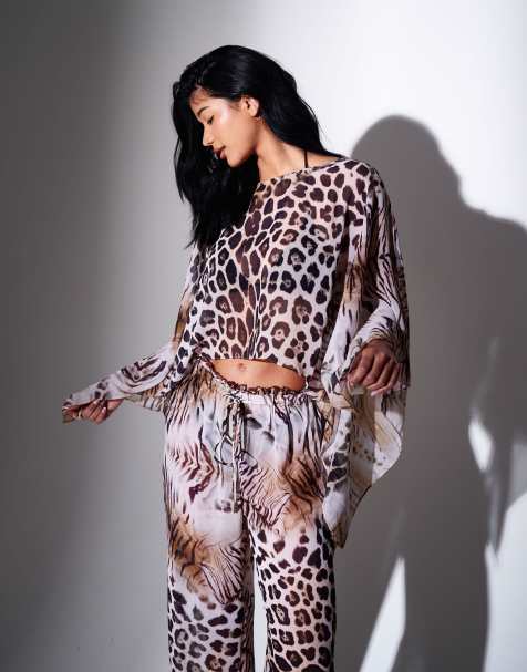 South Beach Leopard  beach poncho cover up in animal - view 1