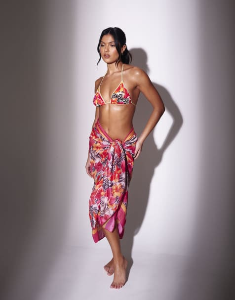 South Beach Leopard floral printed sarong in multi - view 1