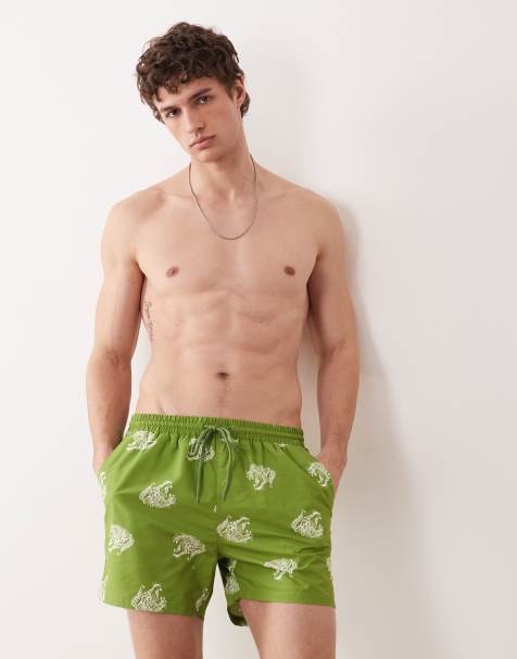 South Beach leopard motif swim short in khaki - view 1