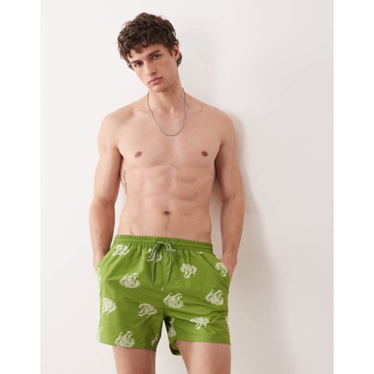 South Beach leopard motif swim shorts in khaki green | ASOS