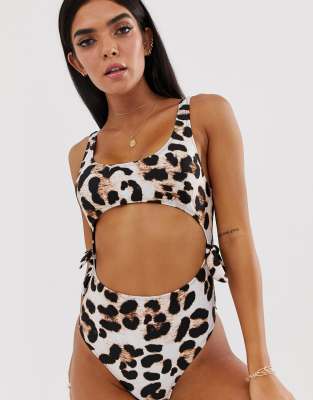 animal print cut out swimsuit