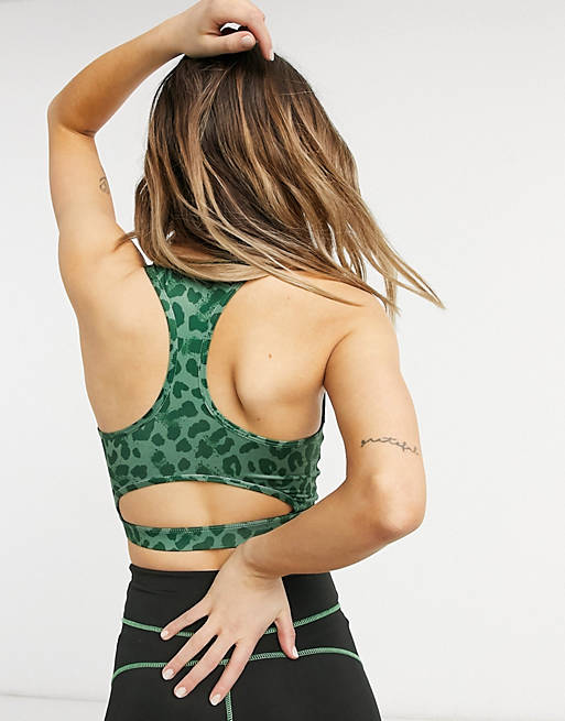 South Beach light support racer back cut out sports bra in khaki leopard