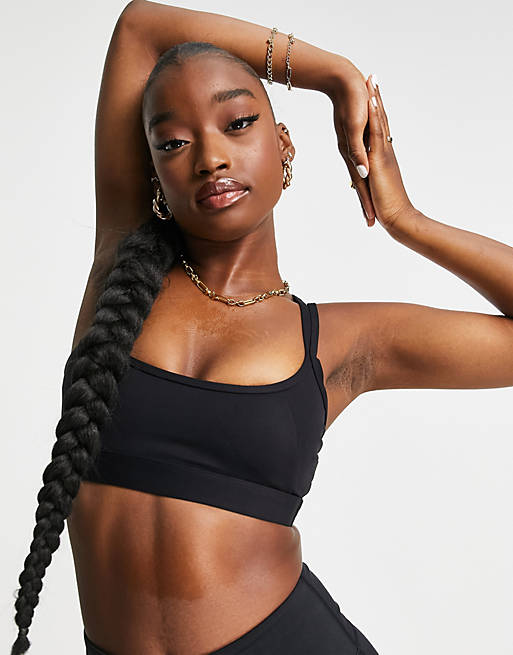 South Beach light support strappy sports bra in black