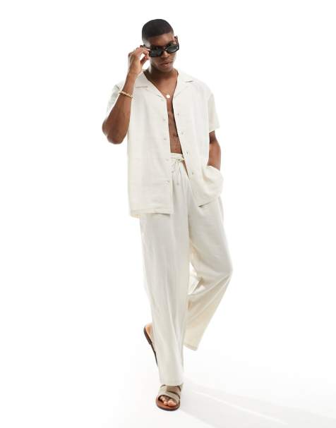 South Beach linen blend beach pants in sand - view 1