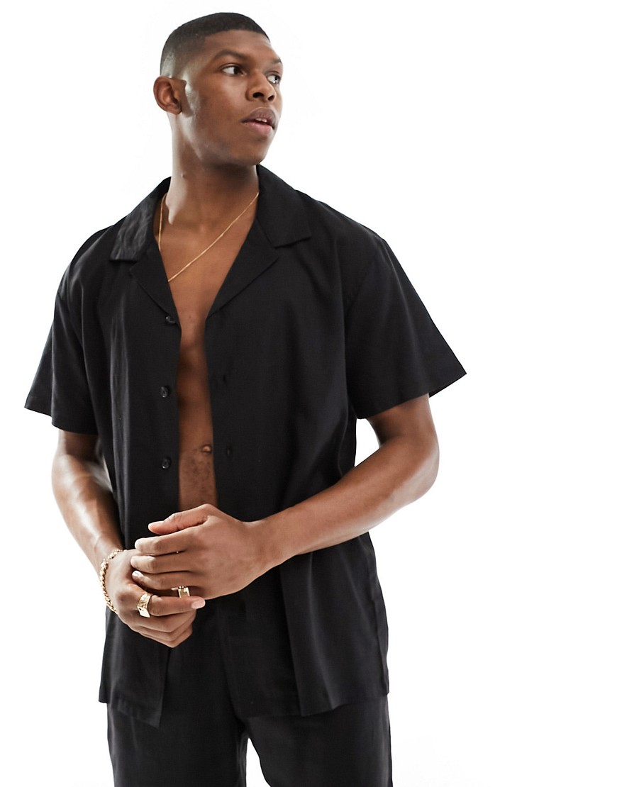 South Beach linen blend beach shirt in black