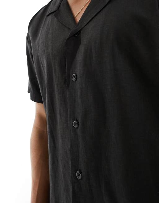 South Beach linen blend beach shirt in black, 3 of 4
