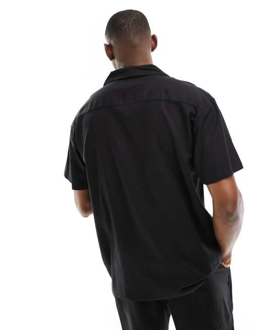 South Beach linen blend beach shirt in black, 4 of 4
