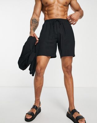 South Beach linen blend beach shorts in black