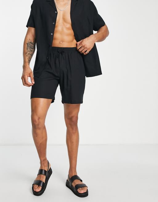 South Beach linen blend beach shorts in black , 4 of 4