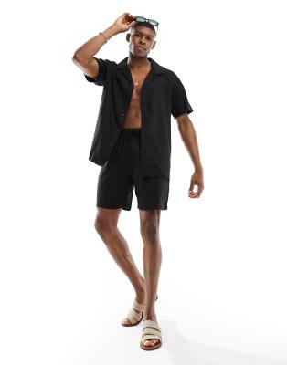 linen blend beach shorts in black