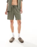 [South Beach] South Beach linen blend beach shorts in khaki-Green L Khaki