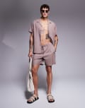[South Beach] South Beach linen blend beach shorts in taupe (part of a set)-Neutral S Taupe