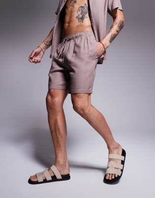 South Beach Linen Blend Beach Shorts In Neutral