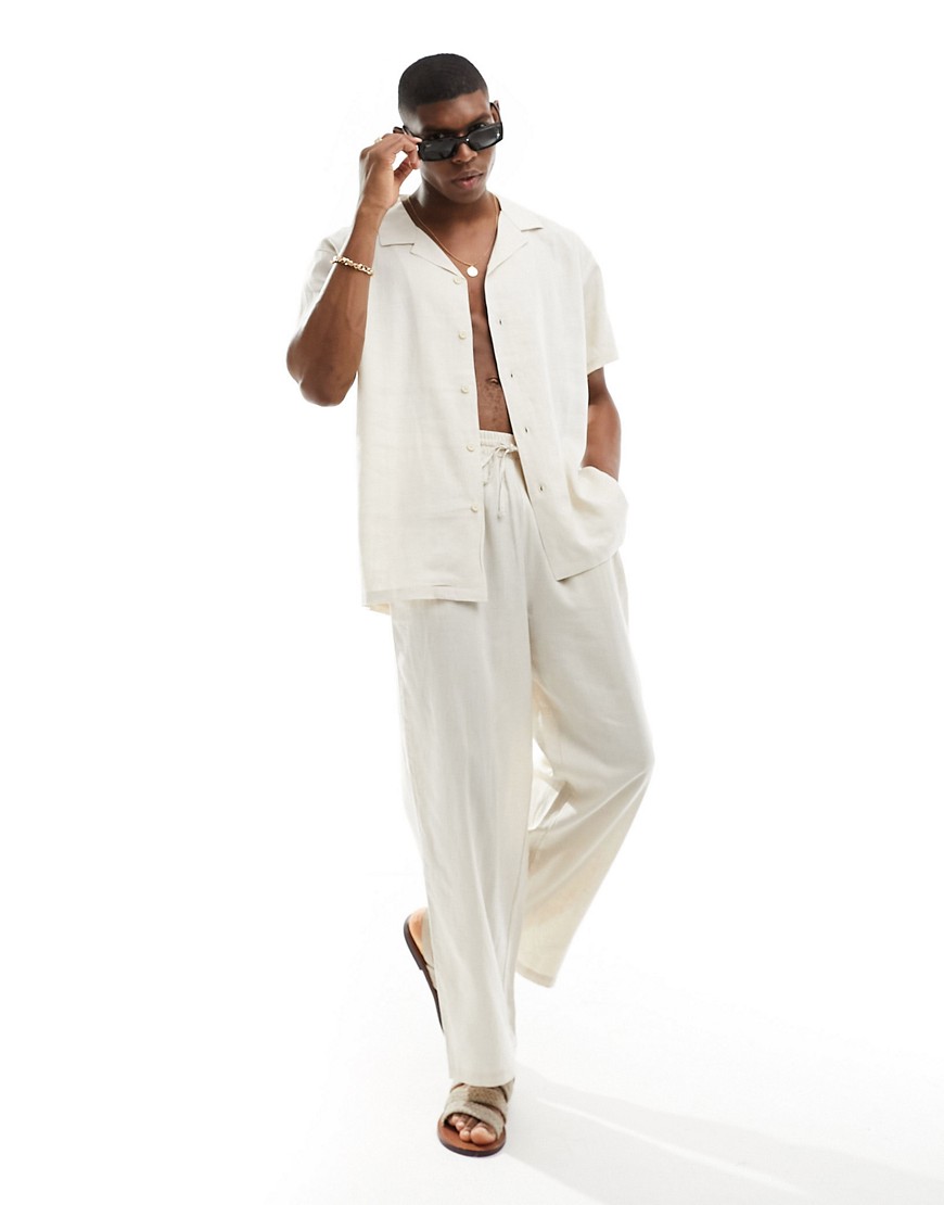 South Beach linen blend beach trouser in sand-White