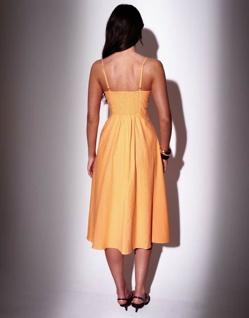 South Beach Linen blend midi dress with bead detail in orange, 4 of 4