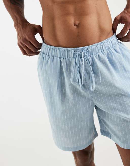 South Beach linen blend short in blue stripe, 5 of 5